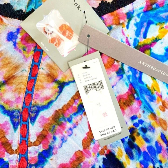 NWT Bl-ank London Anthropologie water color tie dye short sleeve dress small - Picture 8 of 13